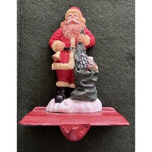 Christmas Stocking Hanger Holder Santa Claus w/Toy Cast Iron Base Resin